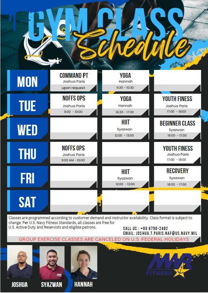 Weekly fitness calendar. 